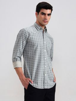 JadeBlue - Grey Pure Cotton Geometric Casual Shirt