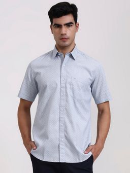 Greenfibre - Blue Pure Cotton Geometric Casual Shirt