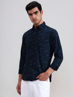 Greenfibre - Blue Pure Cotton Geometric Casual Shirt