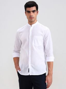 Greenfibre - White Cotton Blend Solid Casual Shirt