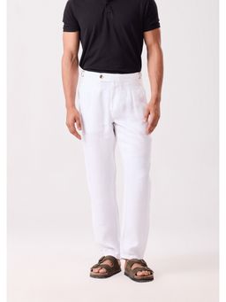 MH&Y - Men Napoli Pleated Linen White Trouser