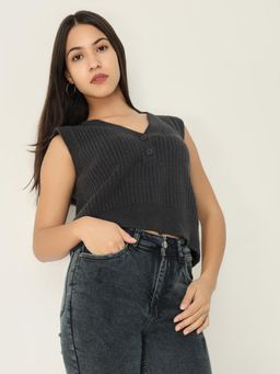 SHOWOFF - Women Solid Charcoal Top