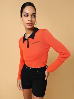 SHOWOFF - Women Solid Orange Fitted Crop Top