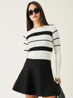 SHOWOFF - Women Striped White Fitted Top