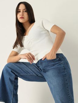 SHOWOFF - Women Solid White Fitted Top