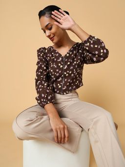 SHOWOFFFF - Women Brown Floral Crop Top