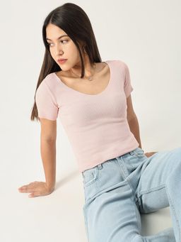 SHOWOFF - Women Solid Pink Fitted Top