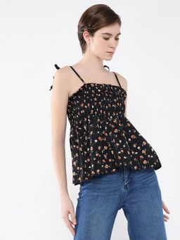 SHOWOFFFF - Women Floral Black Peplum Top