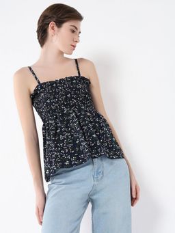 SHOWOFF - Women Floral Navy Blue Peplum Top