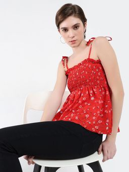 SHOWOFFFF - Women Floral Red Peplum Top