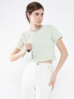 SHOWOFF - Women Textured Green Top
