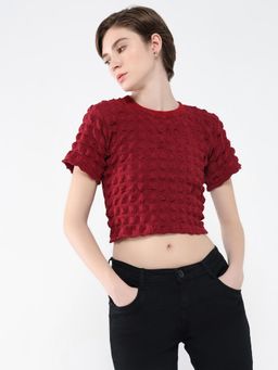SHOWOFF - Women Textured Red Top