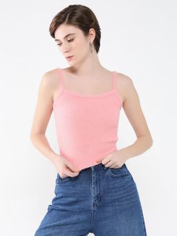 SHOWOFFFF - Women Solid Pink Fitted Top