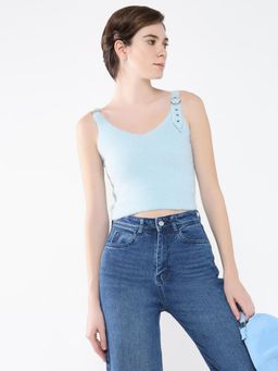 SHOWOFF - Women Solid Blue Tank Top