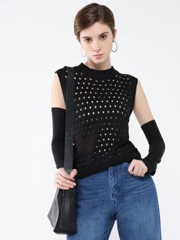 SHOWOFF - Women Self Design Black Top