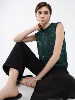 SHOWOFF - Women Self Design Green Top