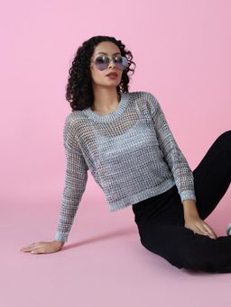 SHOWOFF - Women Grey Self Design Crochet Top
