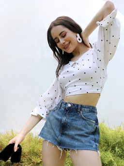 PINACOLADA - Women Chalk White Polka Dot Crop Top