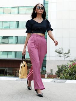 PINACOLADA - Women Navy Blue Tie-Up Crop Top