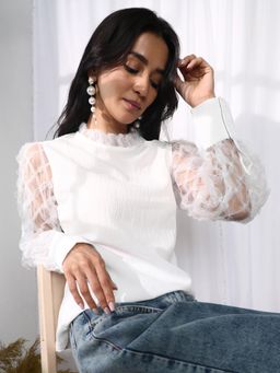 PINACOLADA - Women Powder White Sheer Block Top