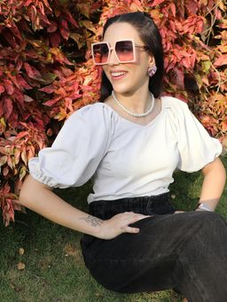 PINACOLADA - Women Light Grey Puff-Sleeved Top