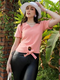 PINACOLADA - Women Blush Pink Puff-Sleeved Top