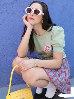 PINACOLADA - Women Sage Green Puff-Sleeved Top