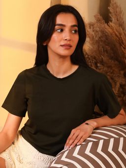 PINACOLADA - Women Army Green Solid Regular Fit Top