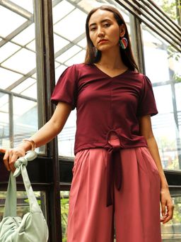 PINACOLADA - Women Maroon Puff-Sleeved Top