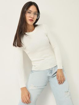 SHOWOFF - Women Solid White Fitted Top