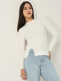 SHOWOFF - Women Solid White Fitted Top