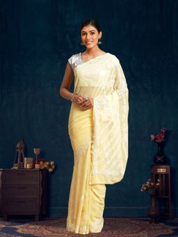 ADA - Embroidered Fawn Georgette Lucknow Chikan Saree- A191557 (A191557)