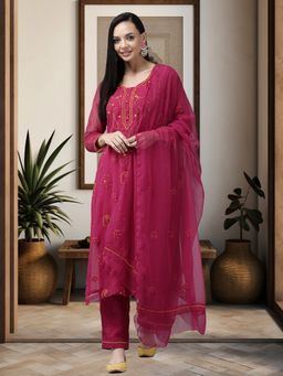 ADA - Hand Embroidered Wine Georgette Lucknowi Chikankari Dress Material [A211187]