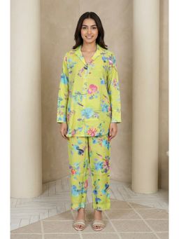 W - Lime Green Floral Printed Straight Co-Ord Set