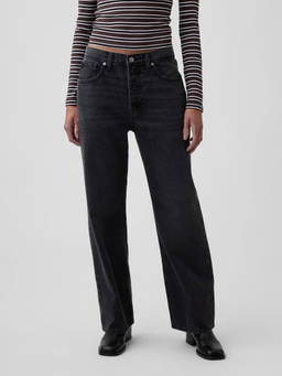 GAP - Black Women's Solid Straight-Fit Wide-Leg Jeans