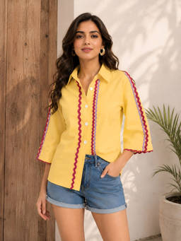AAREIN - Yellow Embroidered Lace Shirt