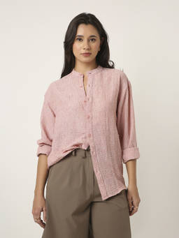 BLNK - Premium Linen Blend Mandarin Collar Peach Shirt