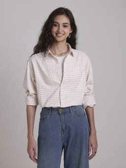 BLNK - Beige Oxford Gingham Cotton Shirt