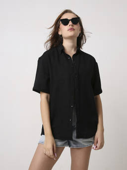 BLNK - Black Viscose Oversized Shirt