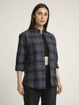 BLNK - Grey Oxford Checked Oversized Shirt