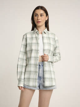 BLNK - Green Checked Cotton Relaxed Fit Casual Shirt