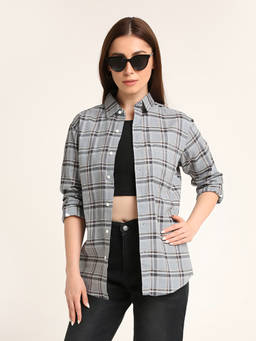 BLNK - Light Grey Checked Cotton Textured Shirt