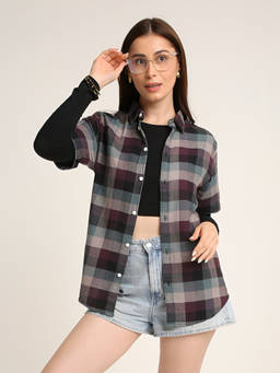 BLNK - Maroon Checked Cotton Relaxed Fit Casual Shirt