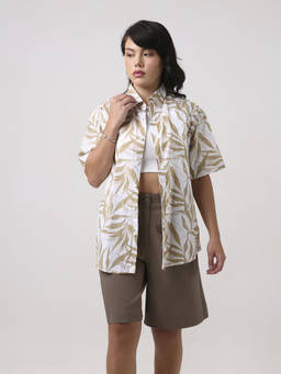 BLNK - Beige Leaf Printed Linen Shirt