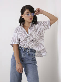 BLNK - Grey Leaf Printed Linen Shirt