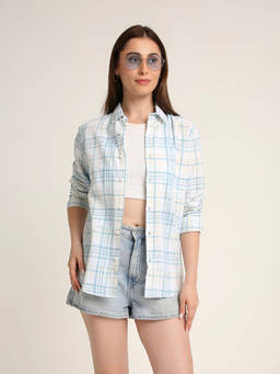BLNK - White Checked Cotton Relaxed Fit Casual Shirt