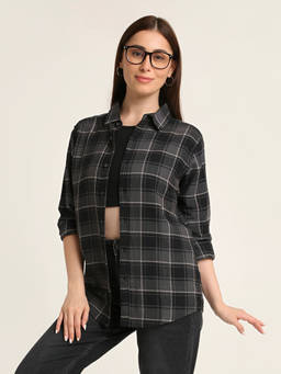 BLNK - Grey Checked Premium Cotton Structured Shirt