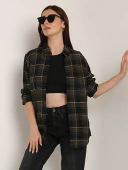 BLNK - Olive Checked Premium Cotton Structured Shirt