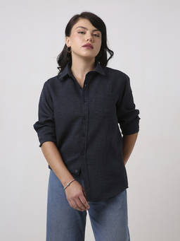 BLNK - Navy Blue Women's Minimal Solid Shirt