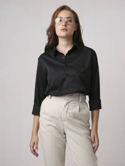 BLNK - Black Women's Solid Satin Formal Shirt